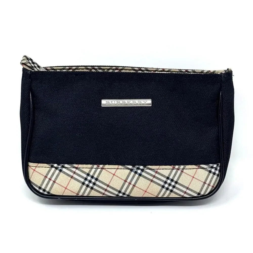Burberry Black and Beige Plaid Canvas Cosmetic Pouch